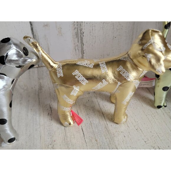 Victoria's Secret metallic gold dog plush set decor collectible polka dot - Picture 5 of 10